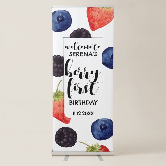 Berry First | 1st Birthday | Mixed Berry Welcome Retractable Banner (Front)