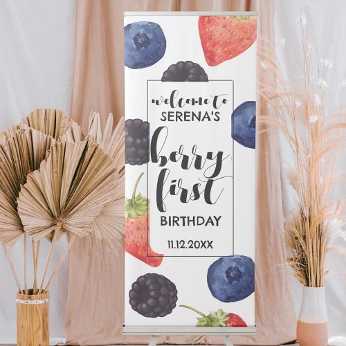 Berry First  1st Birthday  Mixed Berry Welcome Retractable Banner