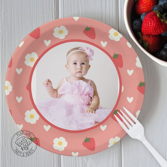 Berry First 1st Birthday Photo Paper Plates (Creator Uploaded)