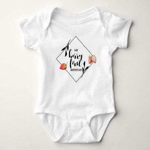 Berry First  1st Birthday  Strawberry  Modern Baby Bodysuit