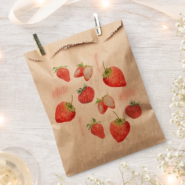 Berry First | 1st Birthday | Strawberry | Pattern Favor Bag (Clipped)