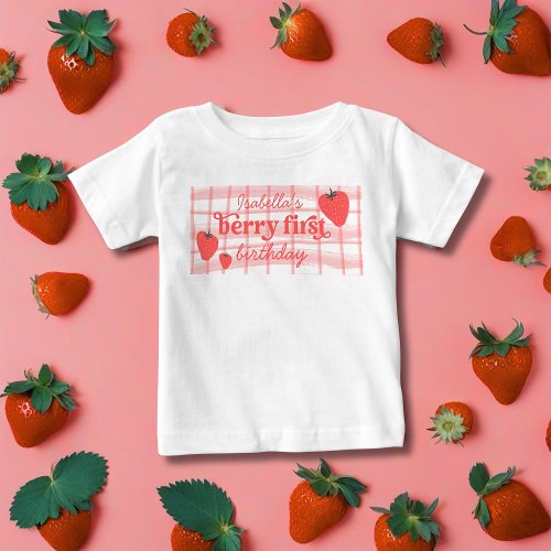 Berry First 1st Birthday Strawberry Photo Baby T_Shirt