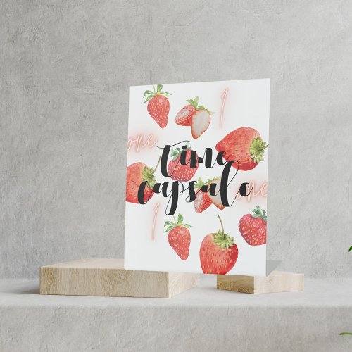 Berry First 1st Birthday  Strawberry Time Capsule Pedestal Sign