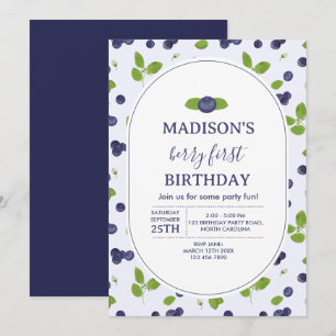 Berry First 1st One Birthday Blueberry Kids Invitation