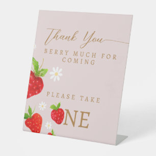 Berry First 1st Strawberry Birthday Favors Sign