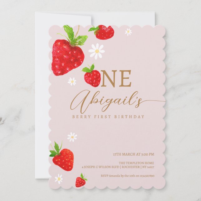 Berry First 1st Strawberry Birthday Invitation (Front)