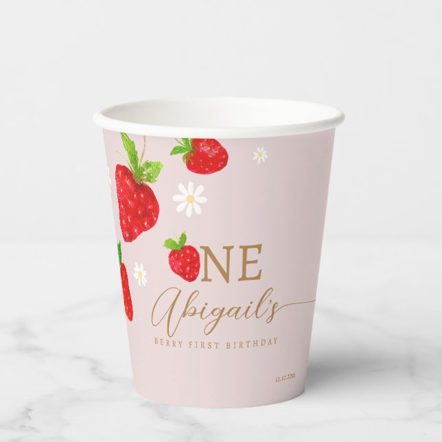 Berry First 1st Strawberry Birthday Paper Cups (Front)