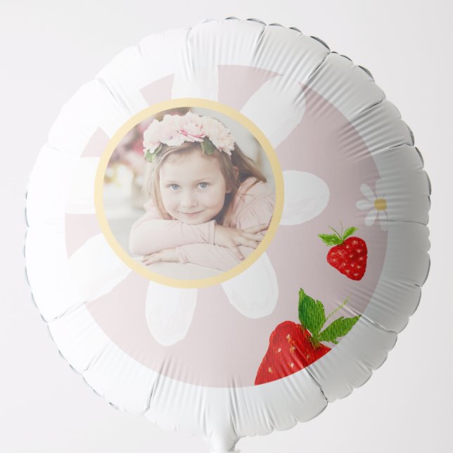 Berry First 1st Strawberry Birthday Photo Balloon (Front)