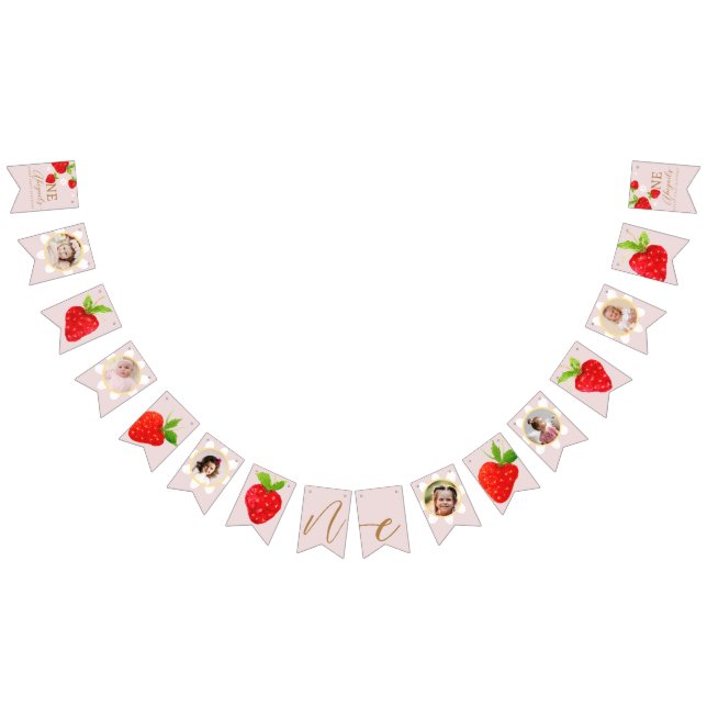 Berry First 1st Strawberry Birthday Photo Bunting Flags (All)