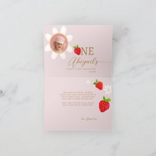 Berry First 1st Strawberry Birthday Photo Letterpress Thank You Card