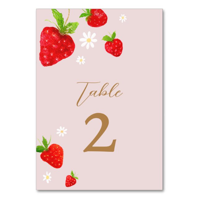 Berry First 1st Strawberry Birthday Table Number (Front)
