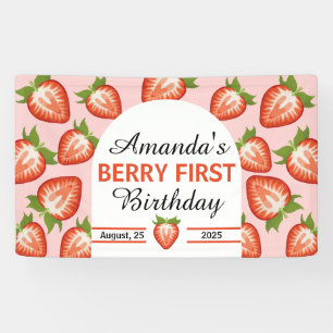 Berry First Baby Girl Pink Birthday Banner