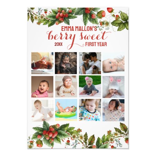 Berry First Birthday 12 months Baby Photo Collage