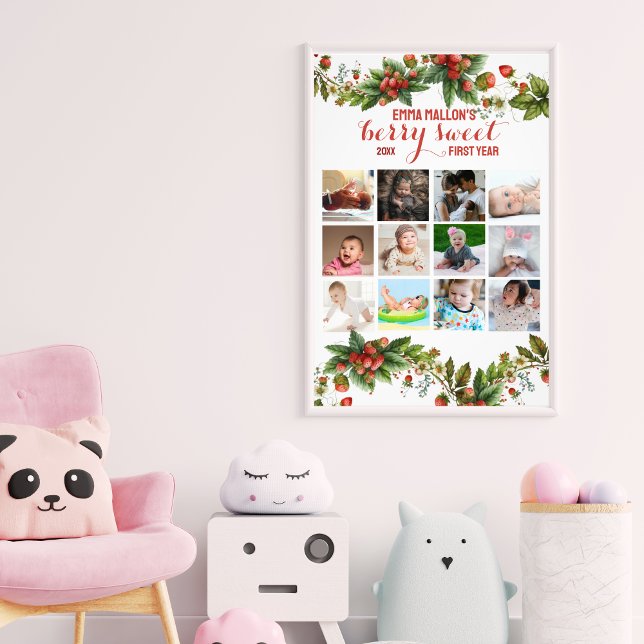 Berry First Birthday 12 months Baby Photo Collage Print (Creator Uploaded)