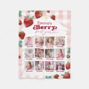 Berry First Birthday 12 Months Baby Photo Fleece Blanket