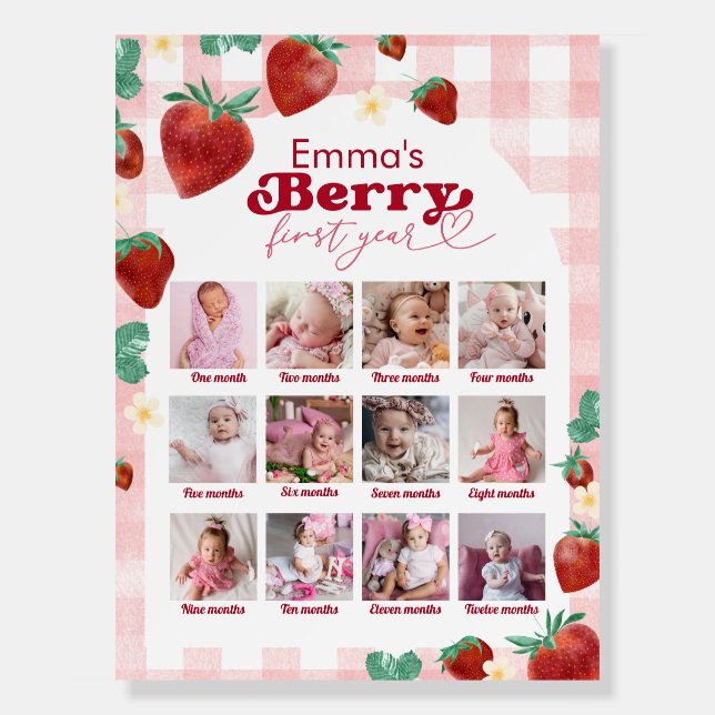 Berry First Birthday 12 Months Baby Photo  Foam Board (Front)
