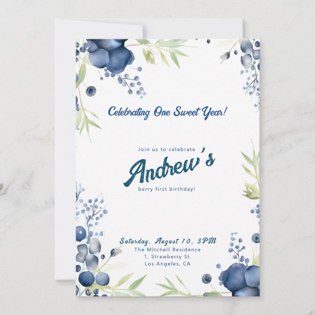 Berry First Birthday! 1st Anniversary Party Invitation (Front)