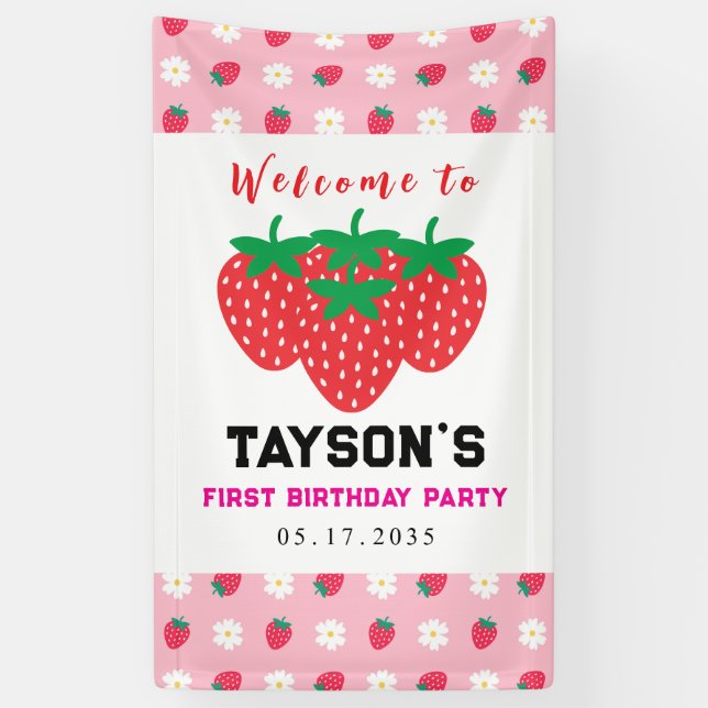 Berry First Birthday 1st Birthday Banner (Vertical)