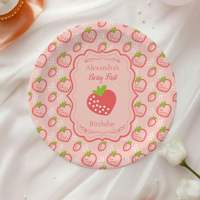 Berry First Birthday 1st Birthday Strawberry  Paper Plates (Creator Uploaded)