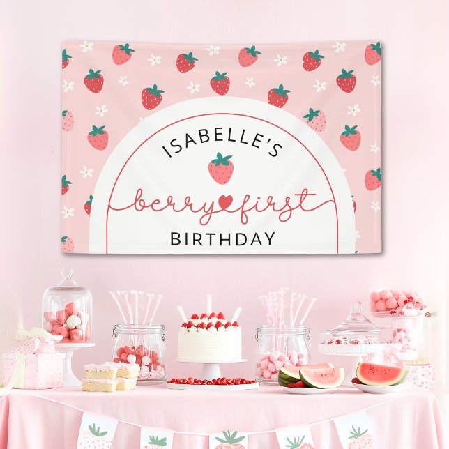 Berry First Birthday 1st Birthday Strawberry Party Banner (Creator Uploaded)