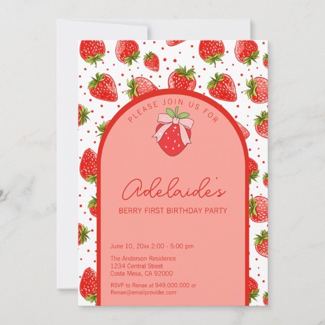 Berry First Birthday 1st Birthday Strawberry Party Invitation (Front)