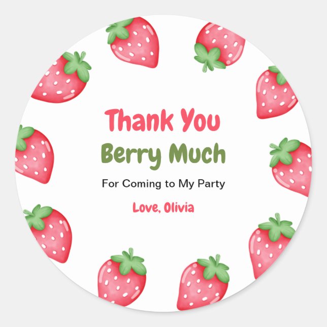 Berry First Birthday 1st Birthday Thank You  Classic Round Sticker (Front)