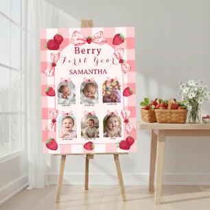 Berry First Birthday 6 Photo Milestone Poster Bows