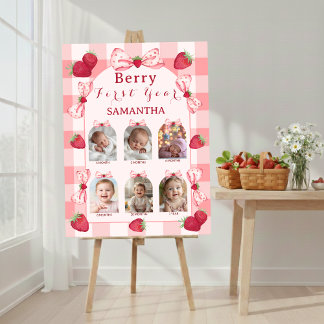 Berry First Birthday 6 Photo Milestone Poster Bows