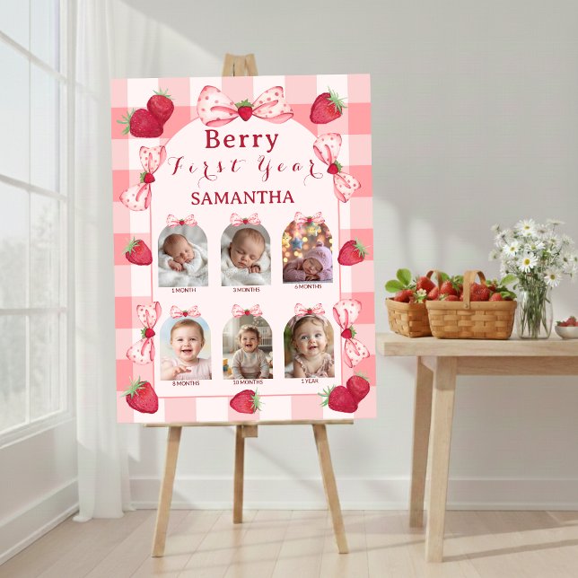 Berry First Birthday 6 Photo Milestone Poster Bows (Berry First Birthday 6 Photo Milestone Poster Bows)