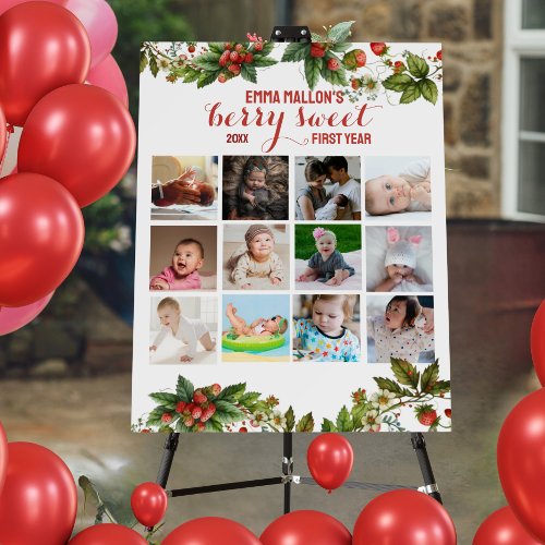 Berry First Birthday Baby 12 months  Photo Collage Foam Board