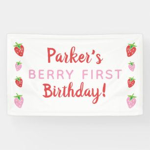 Berry First Birthday Banner Red Pink Strawberry