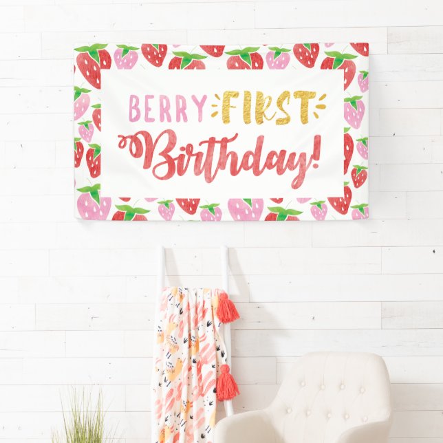 Berry eerste aardbei verjaardag banner
