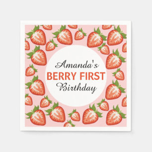 Berry first birthday Berry Girl pink Strawberry Napkins