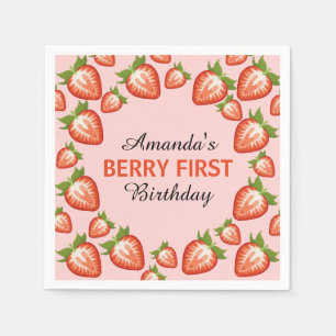 Berry first birthday Berry Girl pink Strawberry Napkins