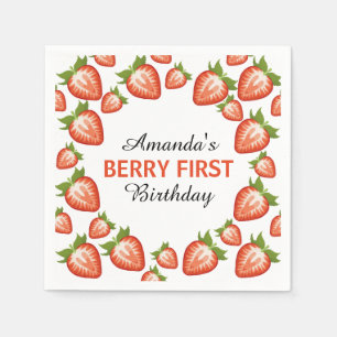 Berry first birthday Berry Girl pink Strawberry Napkins