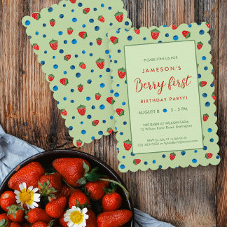 Berry First Birthday Blueberries and Strawberries Invitation