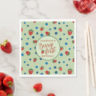 Berry First Birthday Blueberries and Strawberries Napkins