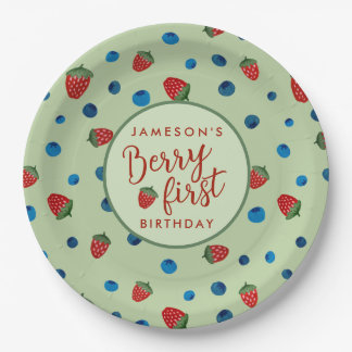 Berry First Birthday Blueberries and Strawberries Paper Plates