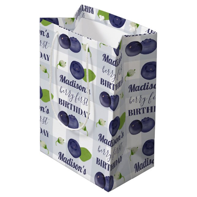 Berry First Birthday Blueberries First 1st Name Medium Gift Bag (Back Angled)