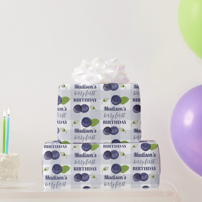 Berry First Birthday Blueberries First 1st Name Wrapping Paper (Party Gifts)