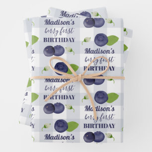 Berry First Birthday Blueberries First 1st Name Wrapping Paper Sheets
