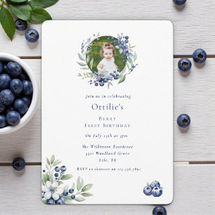 Berry First Birthday blueberry party photo Invitation