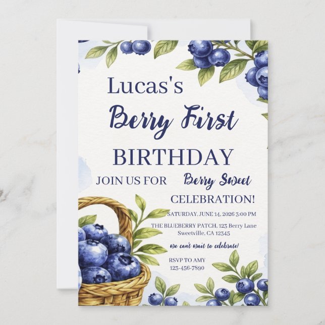 Berry First Birthday Boy 1st Birthday Invitation (Front)