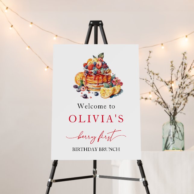 Berry First Birthday Brunch Pankcakes  Welcome Foam Board (In Situ (Stand))