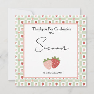 Berry First Birthday Customisable Gingham Print  Thank You Card