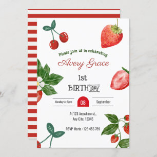 Berry First Birthday Cute Berries & Strawberries Invitation