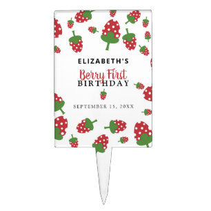 Berry First Birthday Cute Strawberry Girl Custom  Cake Topper