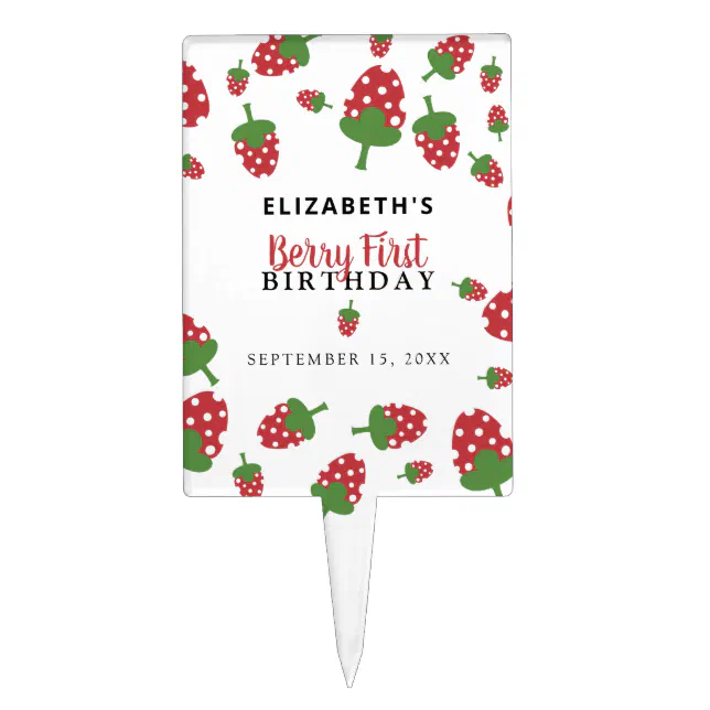 Berry First Birthday Cute Strawberry Girl Custom Cake Topper | Zazzle