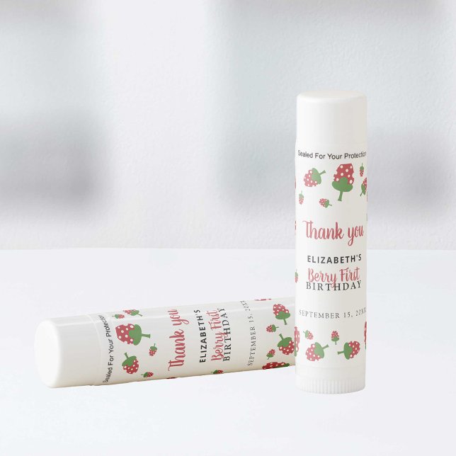 Berry First Birthday Cute Strawberry Girl Custom   Lip Balm (Creator Uploaded)