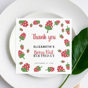 Berry First Birthday Cute Strawberry Girl Custom Napkins